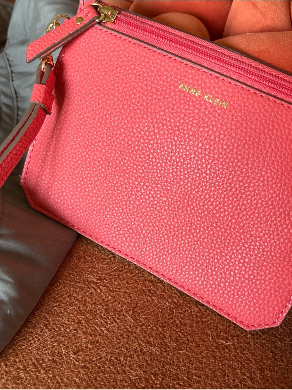 Anne Klein Coral Pink Pebbled Wristlet